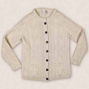 Vintage Chunky 100% Wool Irish Hand knit Cardigan Sweater Bloody Foreland